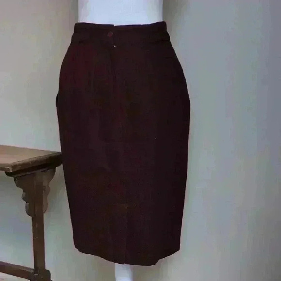 Vintage Bordeaux Pleated Wool Midi Skirt for Work - Picture 5 of 7
